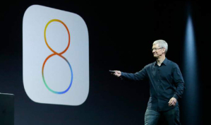 Tim Cook presenting iOS 8