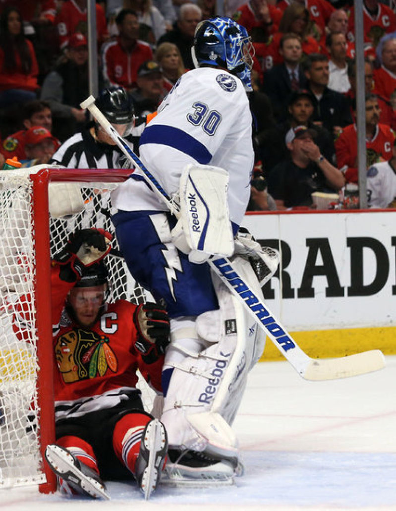 Lightning Goalie Ben Bishop at the goal.  