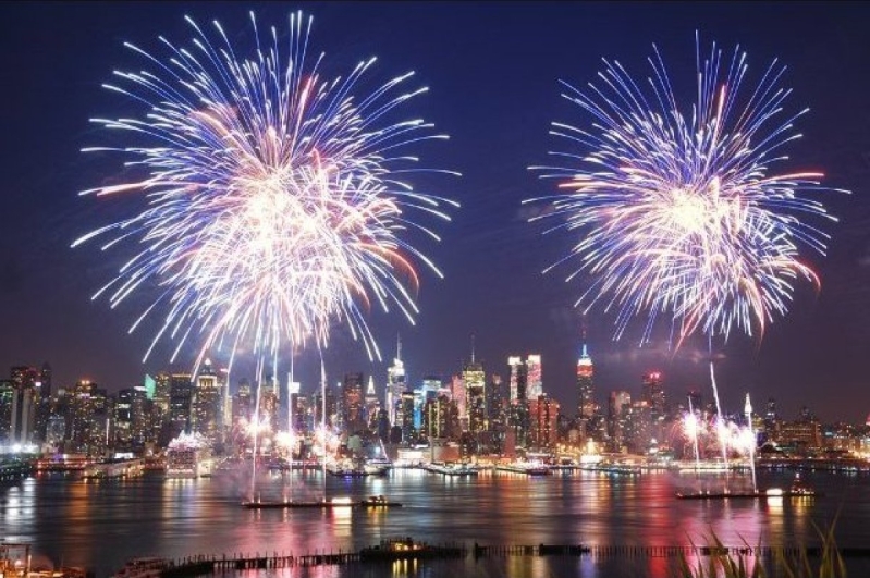 New York, New York, with all the city lights and fireworks!