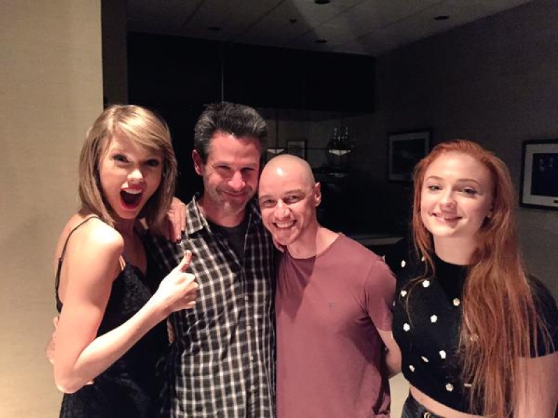 Taylor Swift with the director and cast of X-Men: Apocalypse