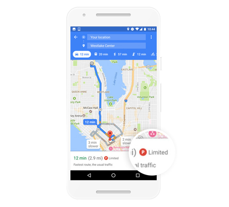 Google Maps now tells you how difficult it is to find parking at where you are going. 