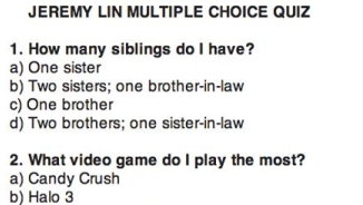 Jeremy Lin Quizzes Fans