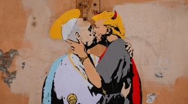 Mural Depicting 'Satanic' Donald Trump Kissing Pope Francis Painted Near Vatican 